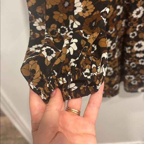 Michael Kors Floral Long Sleeve Dress - Brown and White - Picture 7 of 14